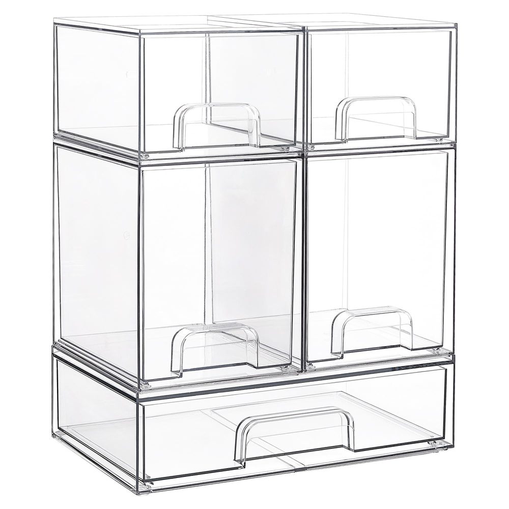 Stackable Storage Drawers Set Of 5, Clear Plastic Organizer Bins For Beauty😒